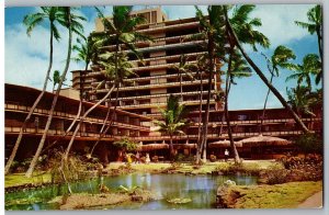 Hawaiian Village Hotel Pond View Waikiki Hawaii Postcard  1962