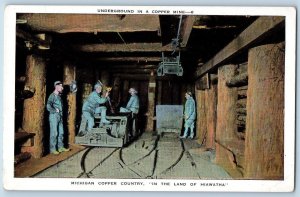 c1920's Underground In Copper Mine Miners Workers Hiawatha Michigan MI Postcard