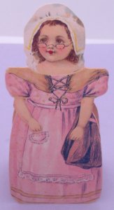 1800s Worcester Salt Bags Stand Up Doll Die Cut Toy Victorian Trade Card