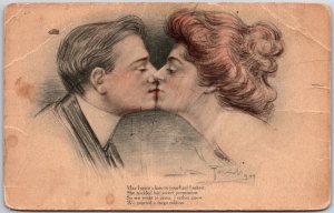 Print A Kiss on Your Lips, 1910 Sweet Lovers Kissing, Sketch Drawing, Postcard