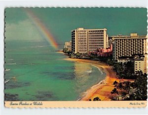 Postcard Sunrise Rainbow at Waikiki, Honolulu, Hawaii