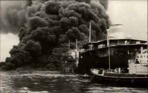 Ship Fire Disaster Hoek Van Holland Tanker Artemis 1958 Real Photo Postcard #3