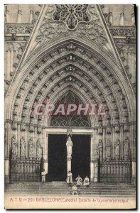 Old Postcard Barcelona Catedral Detalle of the main puerta Children