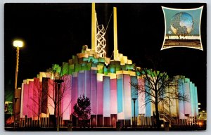 New York Worlds Fair Expo 1964~Fountain Of Planets & Fireworks~Vintage Postcard