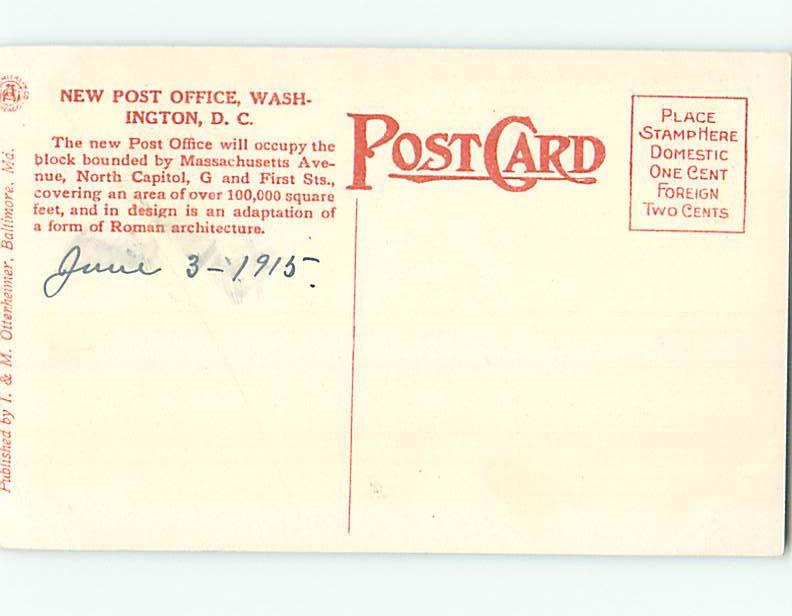 Divided Back NEWLY BUILT POST OFFICE Washington DC hs1752