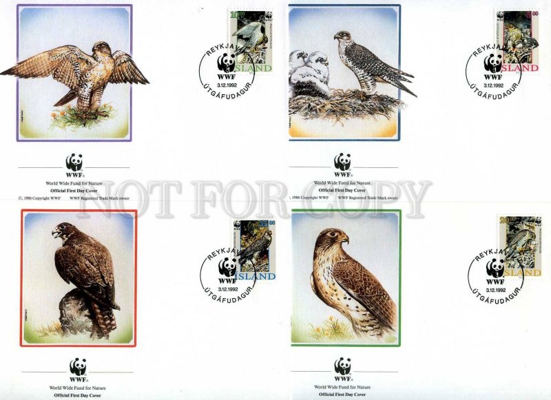 239799 ISLAND Iceland WWF eagles & falcons 1992 set of 4 FDC