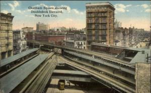 New York City Chatham Square Doubledeck Elevated Rail c1915 Postcard