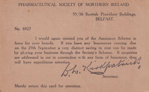 Pharmaceutical Society Of Northern Island Antique Belfast Postcard