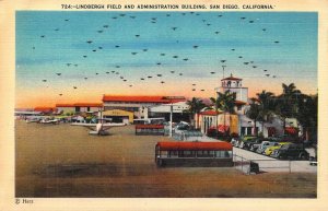 WW2 Era, Lindbergh Field and Admin Building, San Diego, CA.,,Old Postcard