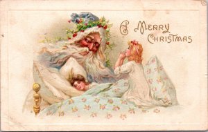 K13/ Santa Claus Christmas Postcard c1910 Fantasy Dream Girls Sleep 462