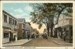 Edgartown Cape Cod MA Main St. Stores & Cars c1920 Postcard