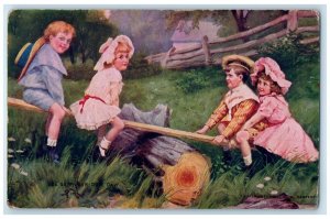 1908 Childrens Playing See Saw Granville Ferry Nova Scotia NS Canada Postcard