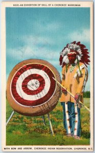 c1940s Cherokee, N.C Bow Arrow Marksman Exhibition Reservation Native Linen A204