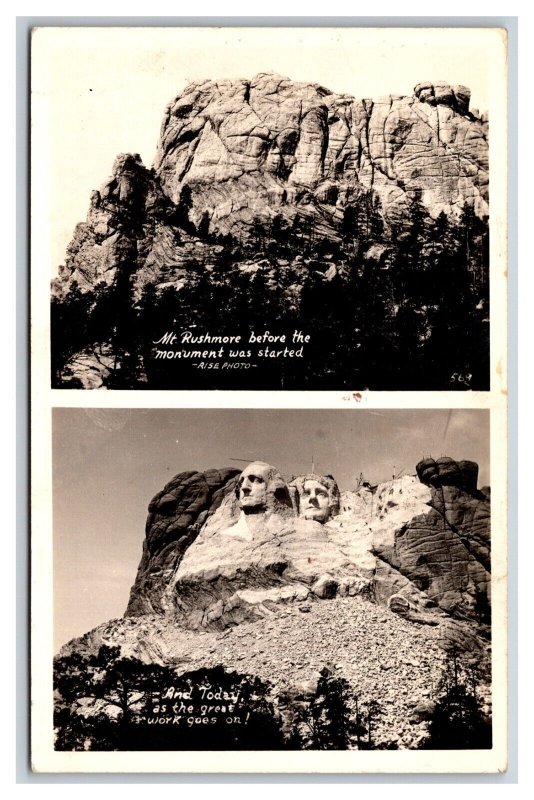 RPPC Dual View Mount Rushmore Before & After South Dakota UNP Postcard U23