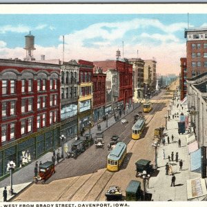 c1910s Davenport, IA Downtown Birds Eye 2nd West Brady PC Main St Streetcar A215