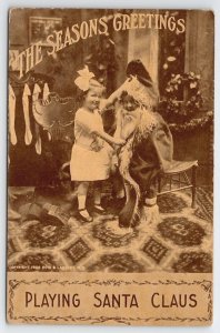 Christmas Victorian Children Playing Santa Claus In Costume Postcard U26