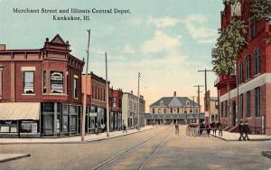 Kankakee Illinois Merchant Street Central Depot Antique Postcard J48126