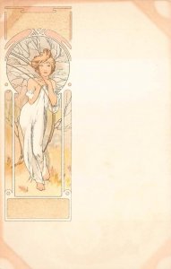 SPRING WOMAN MUCHA 3rd SERIES ART NOUVEAU POSTCARD (c. 1900)