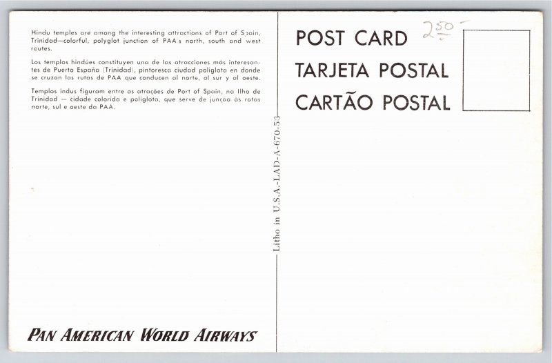 Foreign~Hindu Temple @ Trinidad Spain~Vintage Postcard