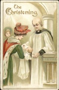 Baby Christening Woman Baby & Minister c1910 Postcard