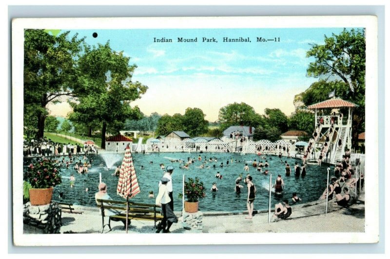 C. 1920s Indian Mound Park, Pool, Hannibal, Mo. Postcard P41 