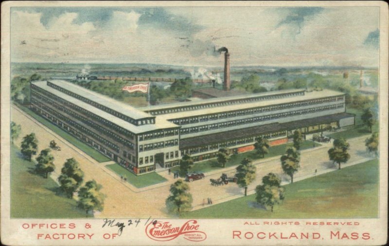 Rockland MA Emerson Shore Factory c1910 Postcard