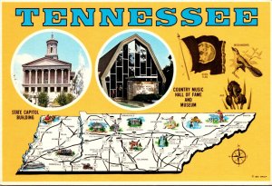 Tennessee Map With State Flag Capitol Building and More