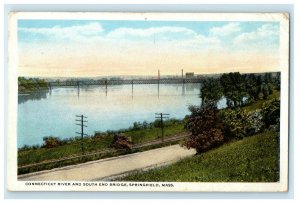 c1920 Connecticut River, South End Bridge, Springfield Massachusetts MA Postcard