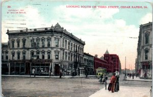 1907 Looking South on Third Street Cedar Rapids Iowa Postcard