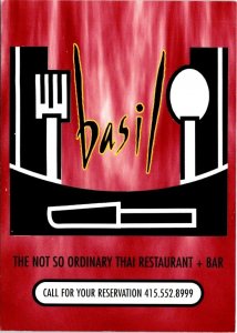 San Francisco, CA California BASIL THAI RESTAURANT~BAR 4X6 Advertising Postcard