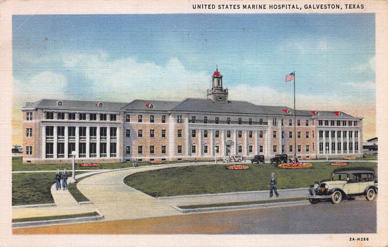 U.S. Marine Hospital, Galveston, Texas, Early Linen Postcard, Used in 1934