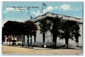 1915 Post Office And K.P. Hall Building Exterior Waterloo Iowa IA Flag Postcard