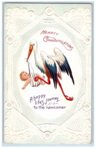 1913 Heart Congratulations Stork Delivering Baby Embossed Memphis TN Postcard 