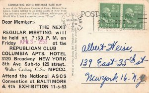 Long Distance Map, Camp Kilmer, U.S. Army, Postcard, Army Photo, Used in 1953