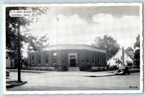 Caldwell Ohio Postcard US Post Office Building Exterior Roadside c1940s Vintage