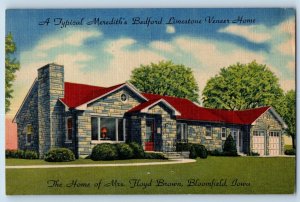 Bloomfield Iowa IA Postcard Meredith's Bedford Limestone Veneer Home Advertising