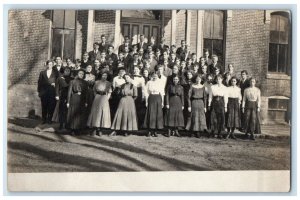 c1940 Exterior Building Group Picture Waverly Iowa RPPC Photo Vintage Postcard
