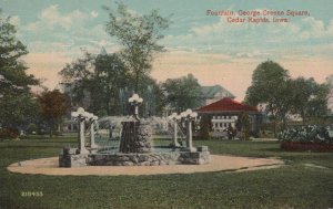 Postcard Fountain George Greene Square Cedar Rapids Iowa IA