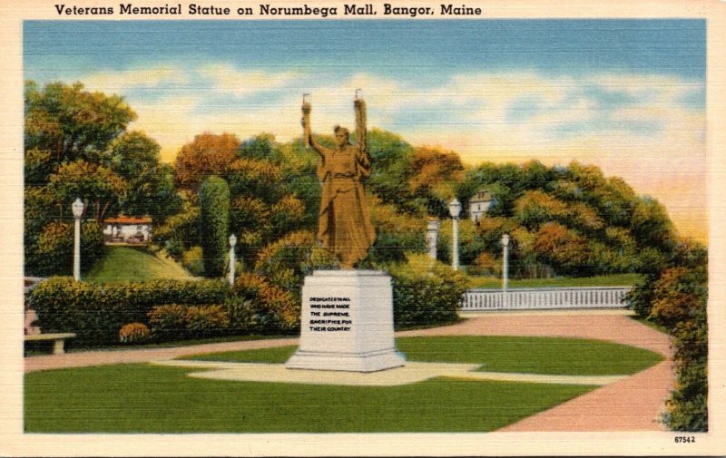 Maine Bangor Veterans Memorial Statue On Norumbega Mall 1951