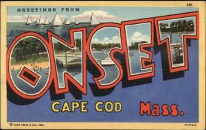 Onset Cape Cod MA Large Letter Linen Postcad