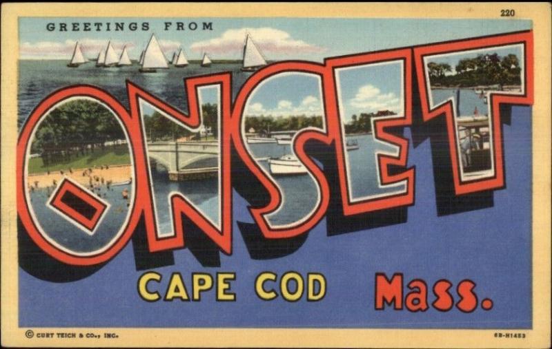 Onset Cape Cod MA Large Letter Linen Postcad