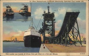 Sandusky Ohio OH Pennsylvania Coal Docks Electric Loader Mining Linen Postcard