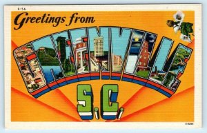 2 Large Letter Linens GREENVILLE, South Carolina SC ~ 1940s Asheville Postcards