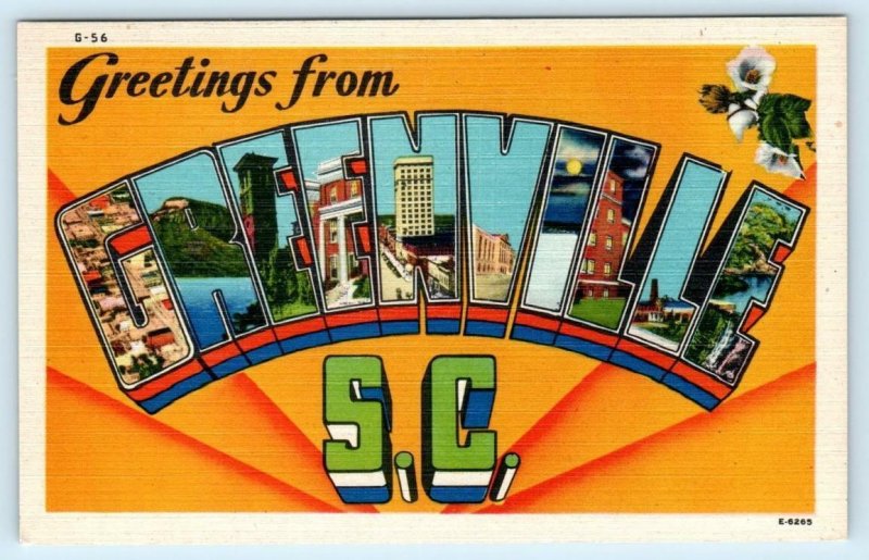 2 Large Letter Linens GREENVILLE, South Carolina SC ~ 1940s Asheville Postcards