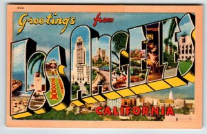 Greetings From Los Angeles California Large Big Letter Linen City Postcard 1946