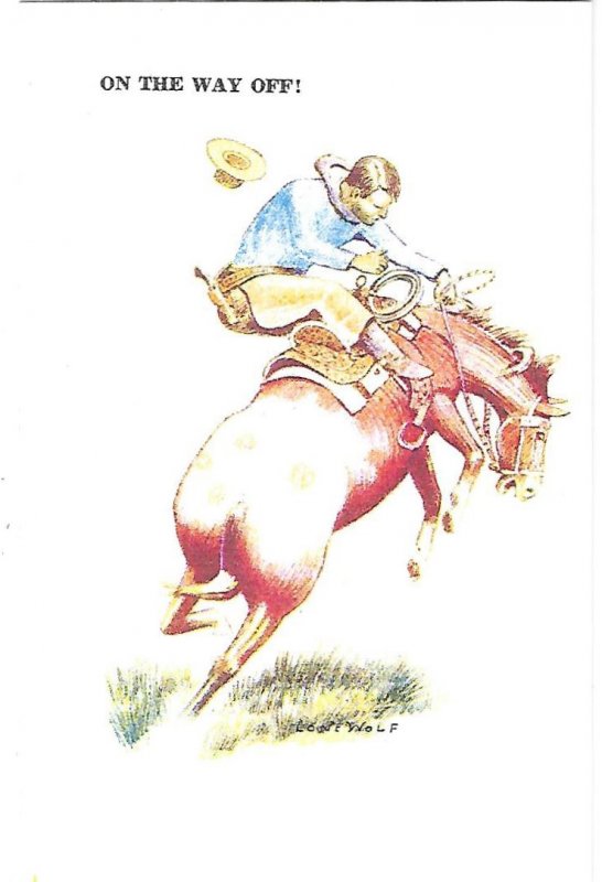 Cowboy On the Way Off Riding Bucking Bronco by Artist Lone Wolf