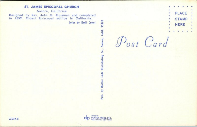 Vtg 1970s St James Episcopal Church Sonora California CA Unused Chrome Postcard