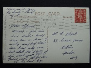 Cornwall PAR SANDS Beach showing CHILD DOING HAND STAND c1951 RP Postcard