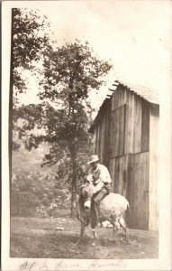 Real Photo Postcard Man on Donkey at the Bear Ranch in Hammond, California~3172