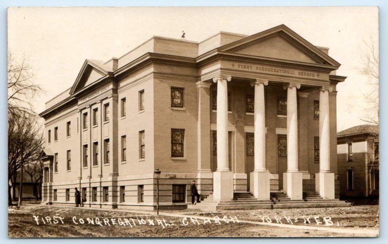 RPPC YORK, Nebraska NE ~ FIRST CONGREGATIONAL CHURCH ca 1910s Postcard